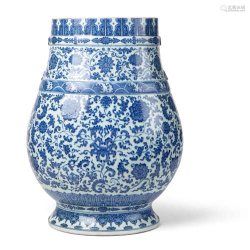 LARGE BLUE AND WHITE 'LOTUS' VASE QIANLONG MARK