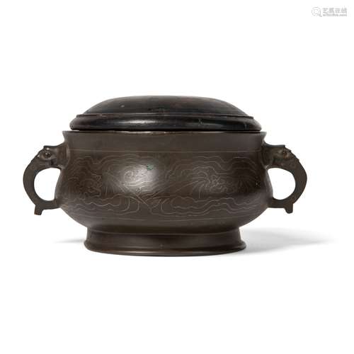 SILVER-INLAID BRONZE CENSER QING DYNASTY, 18TH CENTURY