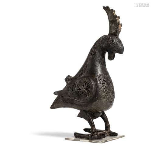 KHORASAN BRONZE INCENSE BURNER IN THE FORM OF A COCKEREL PERSIA, 12TH CENTURY