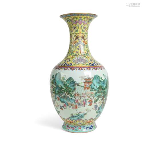 FAMILLE ROSE 'HUNDRED BOYS' VASE JIAQING MARK, PROBABLY OF THE PERIOD