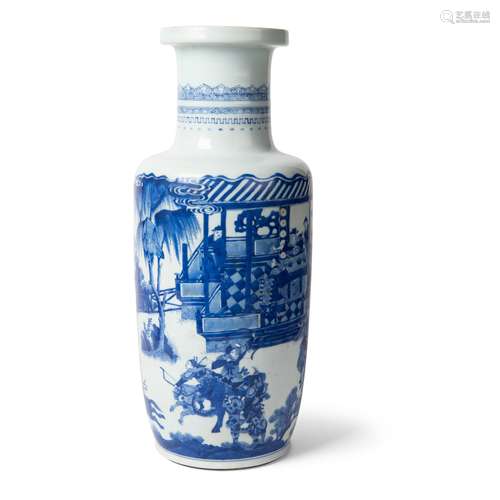 BLUE AND WHITE ROULEAU VASE QING DYNASTY, 19TH CENTURY