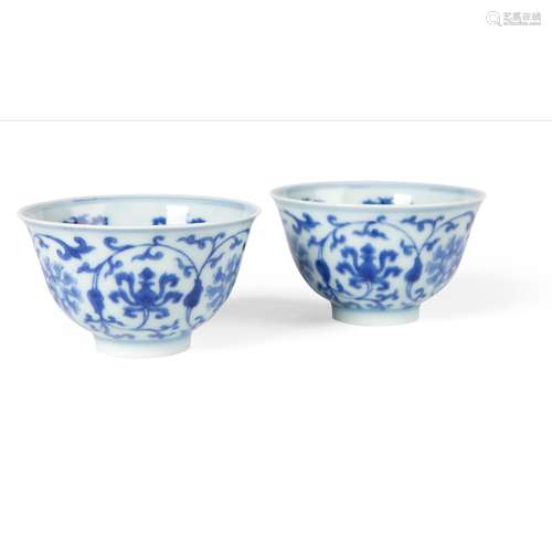 PAIR OF BLUE AND WHITE 'PO-PHASE FLOWER' CUPS DAOGUANG MARK AND OF THE PERIOD