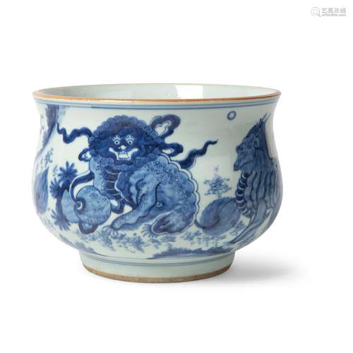 BLUE AND WHITE INCENSE BURNER QING DYNASTY, 17TH-18TH CENTURY