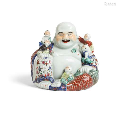 FAMILLE ROSE FIGURE OF BUDAI REPUBLIC PERIOD