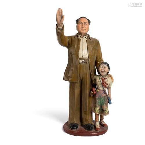 CERAMIC FIGURAL GROUP OF MAO ZEDONG WITH GIRL 20TH CENTURY