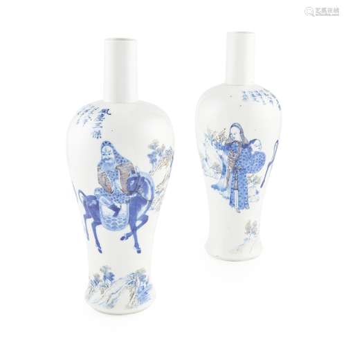 PAIR OF UNDERGLAZE BLUE AND COPPER-RED VASES KANGXI MARK