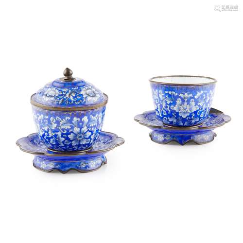 PAIR OF PAINTED ENAMEL CUPS WITH SAUCERS QIANLONG PERIOD