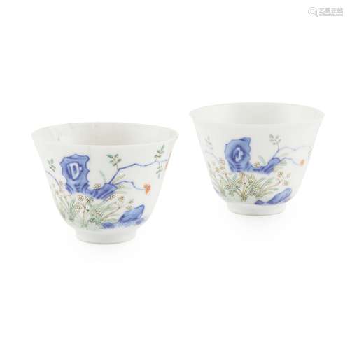 PAIR OF WUCAI 'MONTH' WINE CUPS KANGXI MARK AND QIANGLONG MARK