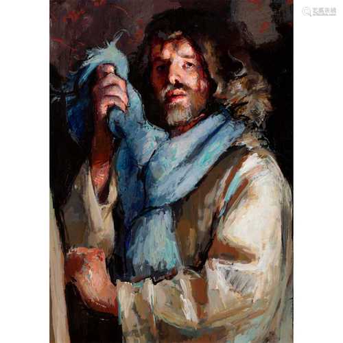 § Robert O. Lenkiewicz (British 1941-2002) Self-Portrait with Blue Scarf