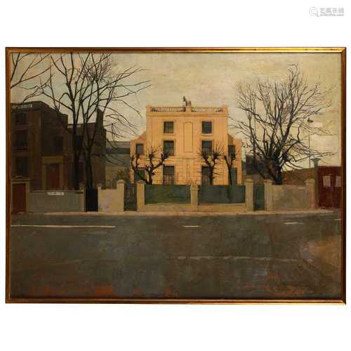 § Heather Copley (British 1918-2001) Stamford Bridge Villas, Fulham Road, London, 1960