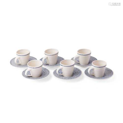 § Julian Stair (British b.1955-) Set of Six Demitasse Cups and Saucers, c.1992