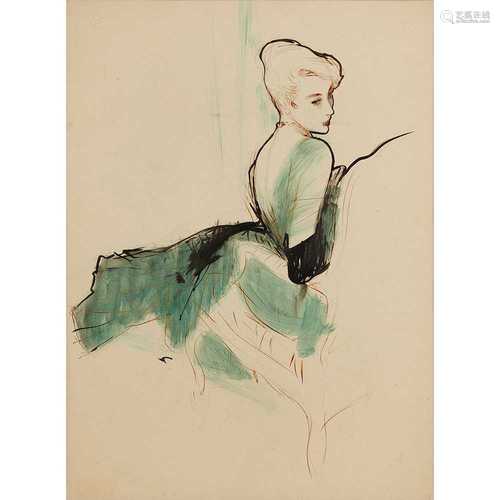 § René Bouché (French 1906-1963) Lady in green chiffon dress