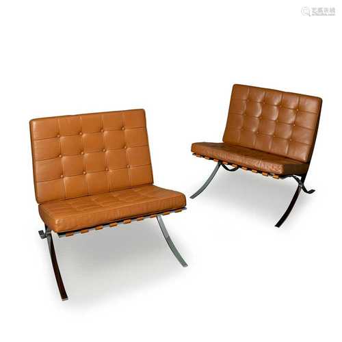 Ludwig Mies Van Der Rohe (German, 1886-1969) for Alivar Pair of Barcelona Chairs