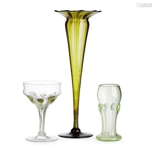 JAMES POWELL & SONS, LONDON TALL OLIVE GLASS VESSEL, CIRCA 1880