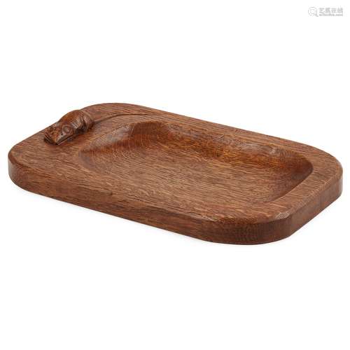 ROBERT 'MOUSEMAN' THOMPSON (1876-1955) LARGE OAK TRINKET TRAY, 1980S