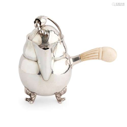 Y GEORG JENSEN (1866-1935) SILVER & IVORY MOUNTED 'MAGNOLIA BLOSSOM' HOT MILK POT AND COVER,