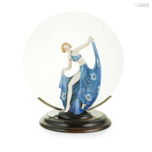 KATZHÜTTE (PORZELLANFABRIK HERTWIG & CO.) ART DECO FIGURAL LAMP, CIRCA 1925