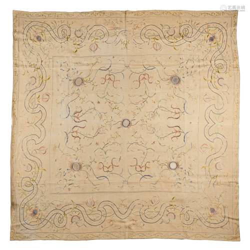 MANNER OF MAY MORRIS ARTS & CRAFTS EMBROIDERED BEDSPREAD, CIRCA 1900