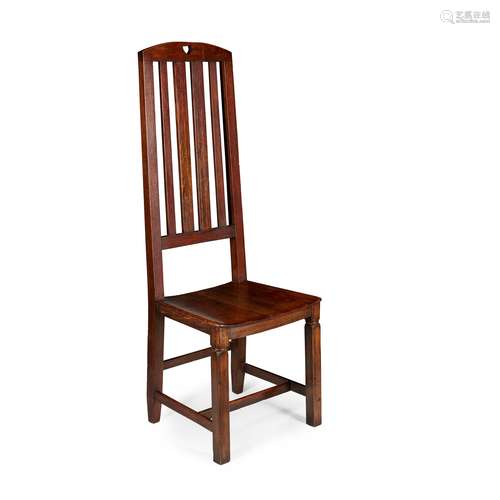 SCOTTISH SCHOOL, MANNER OF JOHN EDNIE ARTS & CRAFTS OAK TALL CHAIR, CIRCA 1900