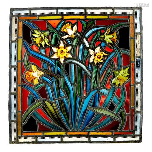 ENGLISH SCHOOL STAINED & LEADED GLASS PANEL, CIRCA 1900