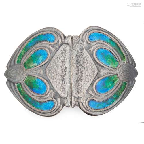 LIBERTY & CO., LONDON ARTS & CRAFTS SILVER AND ENAMEL BELT BUCKLE, 1902