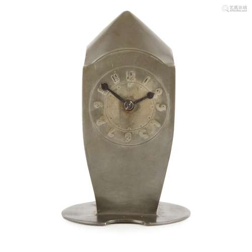 ARCHIBALD KNOX (1864-1933) FOR LIBERTY & CO., LONDON RARE 'TUDRIC' PEWTER CLOCK, CIRCA 1900