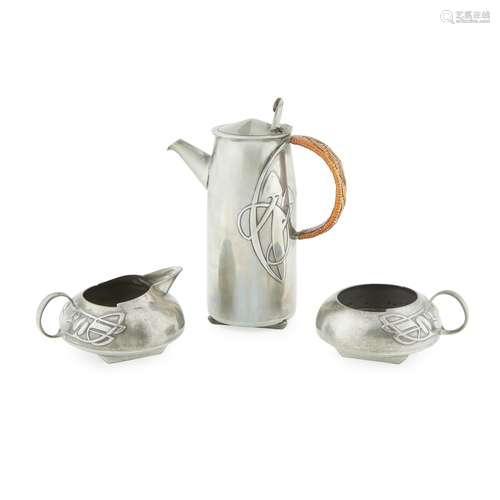 ARCHIBALD KNOX (1864-1933) FOR LIBERTY & CO., LONDON TUDRIC PEWTER COFFEE SERVICE, CIRCA 1905