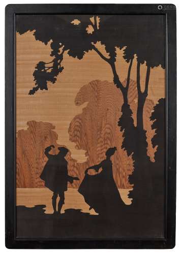 ATTRIBUTED TO WILLIAM CHASE FOR ROWLEY GALLERY, LONDON FRAMED MARQUETRY PANEL, CIRCA 1920