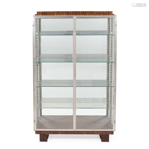 ENGLISH SCHOOL CALAMANDER AND CHROME PLATED DISPLAY CABINET, MID-20TH CENTURY