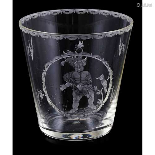 MICHAEL POWOLNY (1871-1854) FOR J & L LOBMEYR, VIENNA SECESSIONIST ENGRAVED GLASS TUMBLER, CIRCA