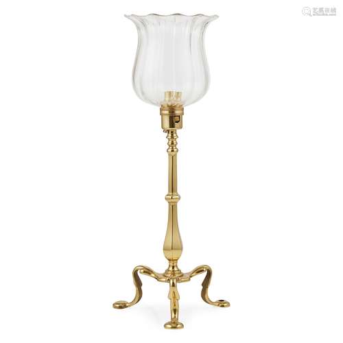 MANNER OF W. A. S. BENSON ARTS & CRAFTS BRASS TABLE LAMP, CIRCA 1900