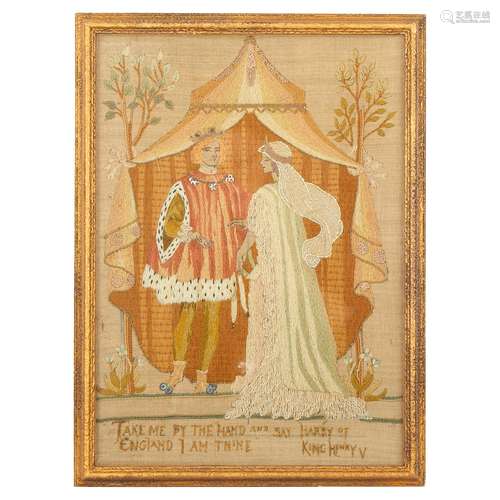 ENGLISH SCHOOL ARTS & CRAFTS EMBROIDERED PANEL, CIRCA 1920