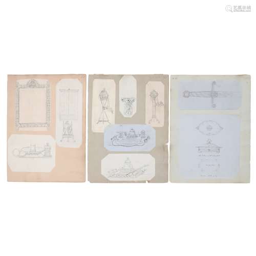 ATTRIBUTED TO A.W.N. PUGIN FOR HARDMAN & CO. THREE SHEETS OF ORIGINAL DRAWINGS, CIRCA 1860