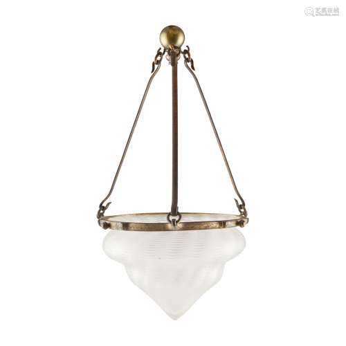 W.A.S. BENSON (1854-1924) AND JAMES POWELL & SONS BRASS AND GLASS PENDANT LIGHT, CIRCA 1890