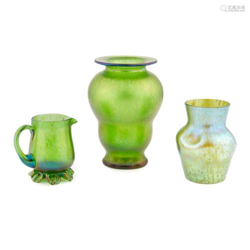 LOETZ, AUSTRIA GROUP OF THREE IRIDESCENT GLASS VESSELS, CIRCA 1900