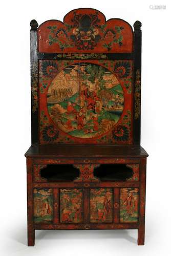 19th C. Excellent Painted Tibetan Shrine