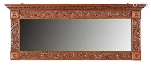 ENGLISH SCHOOL ARTS & CRAFTS WALNUT OVERMANTEL MIRROR, CIRCA 1900