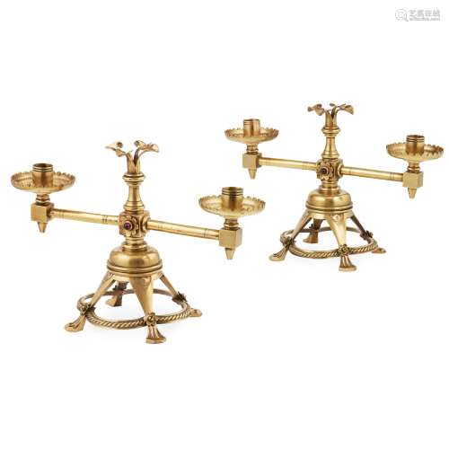 ATTRIBUTED TO HART, SON, PEARD & CO. PAIR OF GOTHIC REVIVAL BRASS CANDELABRA, CIRCA 1870