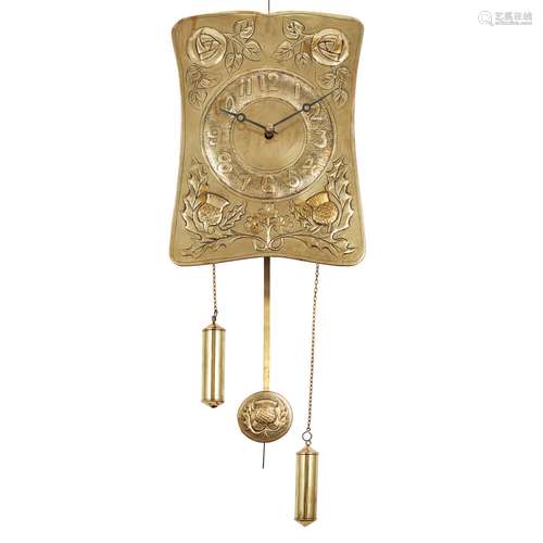 SCOTTISH SCHOOL ARTS & CRAFTS BRASS WALL CLOCK, CIRCA 1900