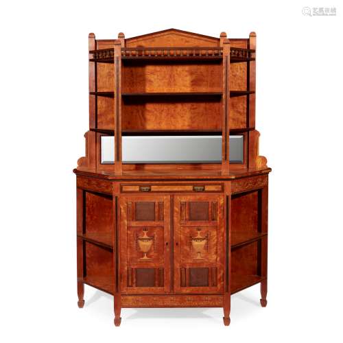 AESTHETIC MOVEMENT, MANNER OF WALTER CRANE INLAID SATINWOOD DRAWING ROOM CABINET, CIRCA 1890