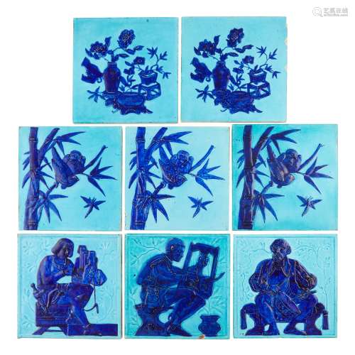MINTON, HOLLINS & CO. GROUP OF EIGHT AESTHETIC MOVEMENT 8-INCH TILES, CIRCA 1880
