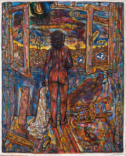 Yiannis Psychopedis (Greek, born 1945) Window View 100 x 80 cm.