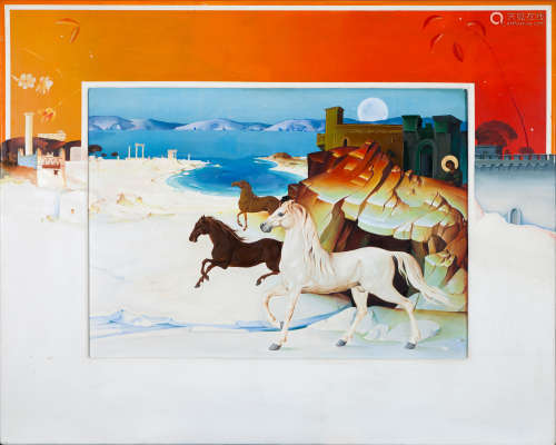Georgios Derpapas (Greek, 1937-2014) Horses 110 x 137 cm.