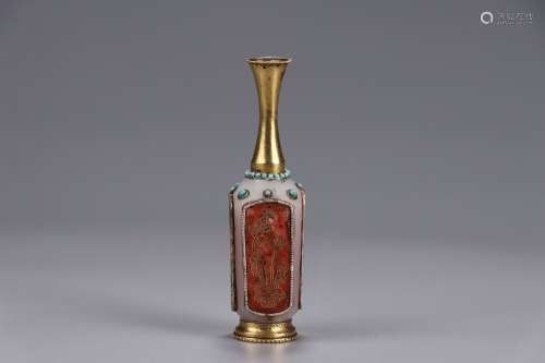 A Chinese Glass Ware Bottle Embeded Silver&Gold