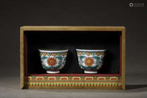 Pair Of Chinese Porcelain Doucai Butterflies Cups