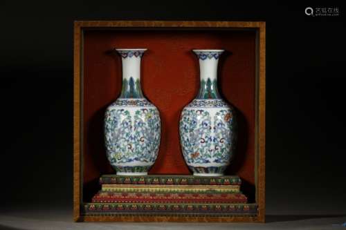 Pair Of Chinese Porcelain Doucai Floral Vases