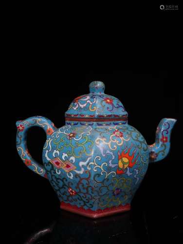 A Chinese Qing Cloisonne Floral Zisha Tea Pot