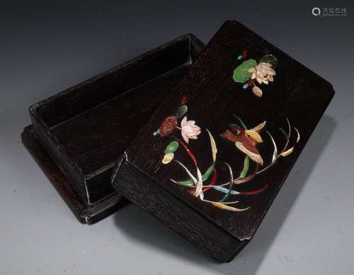 A Chinese Rosewood Box with Floral&Bird Carving