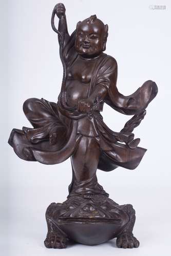 A Chinese Rosewood Liu Hai plays with Toad Statue