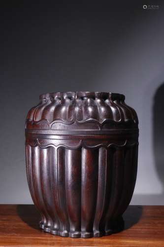 A Rosewood Melon Shape Tea Jar